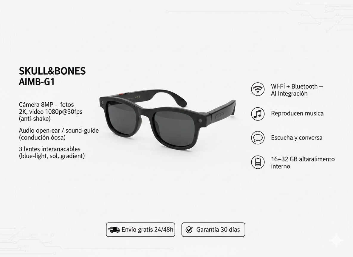 🎧 Skull&Bones AIMB-G1 — Gafas IA de Conducción Ósea con Traducción Instantánea