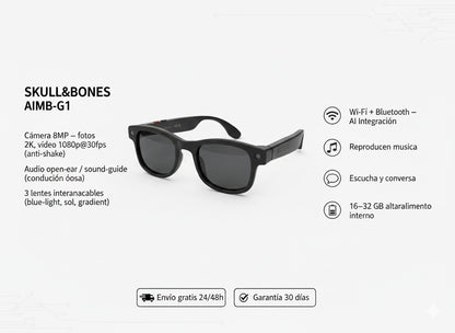 🎧 Skull&Bones AIMB-G1 — Gafas IA de Conducción Ósea con Traducción Instantánea